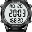 Men's Pedometer Watch with Stainless Steel Bracelet,Step Counter Watch No App, No Charging Needed for Ourdoor Walking, Calorie, Distance, Alarm, Countdown Timer Watch TU-2306B TIMEURE (BLACK)