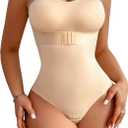 Shapewear Bodysuit Tummy Control Strapless Bra Shapewear for Women Strapless Faja Body Shaper Thong Light Shapewear (Medium, Beige-bulit in Bra)