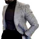 Mens Houndstooth Blazer Suit Slim Fit for Wedding Prom Party (Black, XXXL)