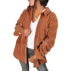 Saslax Womens Corduroy Shirt Long Sleeve Oversized Button Up V Neck Blouses Tops Loose Shacket Jacket, L