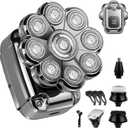 9D Head Shavers for Bald Men-Upgraded 5-in-1 Professional Electric Shaver- Floating IPX7 Waterproof Cordless Razor with Type-C Fast Charge & Display - Wet/Dry Grooming Kit