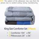 2 x Andency Stripe Blue Comforter Set King Size, 3 Pieces Gray and Blue Patchwork Striped Comforter(104x90 Inch), Soft Down Alternative Comforter Bedding Set with Corner Loops