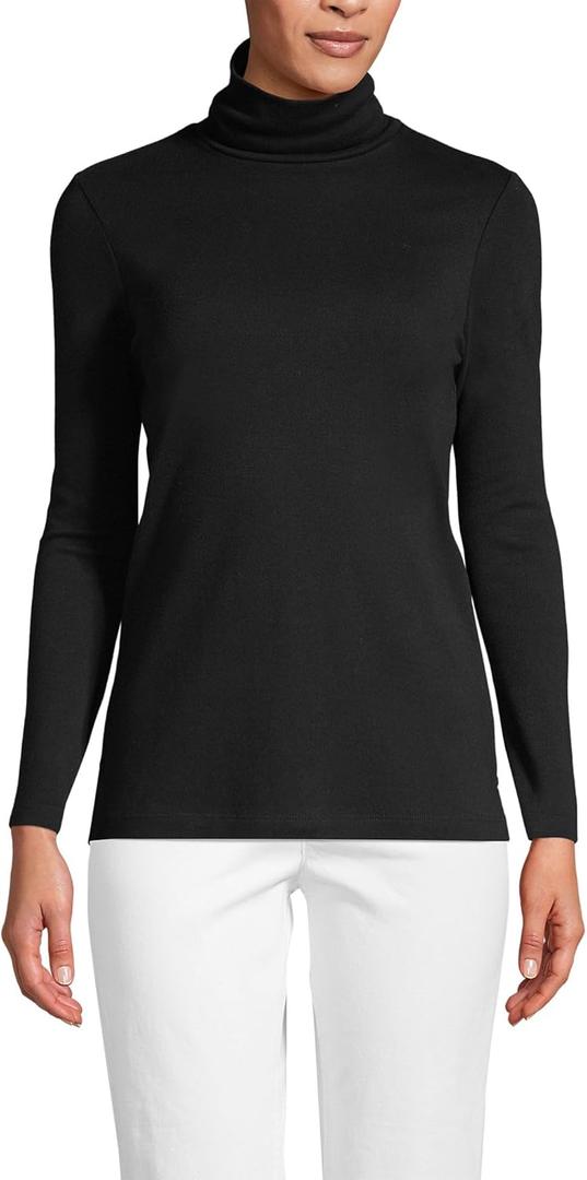 Lands' End Women's American-Grown Supima Cotton Fitted Long Sleeve Turtleneck (Medium, Black)