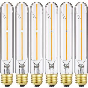 7.3 Inch E26 Led Bulb 40 watt,Dimmable Tubular Bulb 4W,2700k Warm White Edison Bulbs,T10 Long Clear Glass Light Bulb for Rustic Pendant,Industrial Pipe,Wall Sconces,Chandeliers,6 Pack