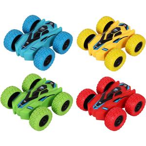 Pull Back Cars Double-Sided Friction Powered Vehicles Flips Shockproof Inertia Cars Pull Cars for Boys Girls Toddler Birthday Gift Age 3+ Years Old( 4PCS)