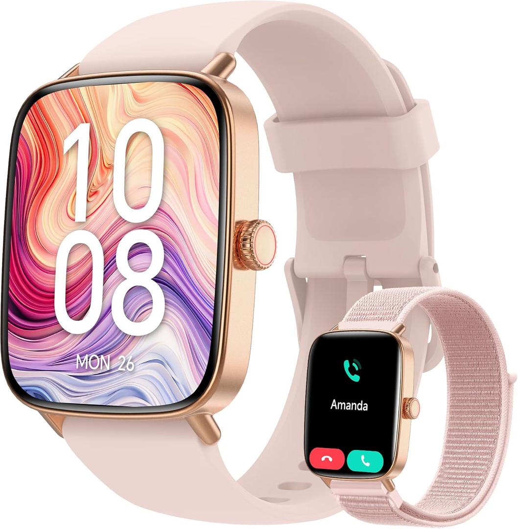 Smart Watch for Women, 2025 New Smartwatch (Answer/Make Call) for iPhone/Android, 1.85" HD Dynamic Dial Fitness Tracker with 110+ Sport Modes, Sleep/Health Monitor, IP68 Waterproof, with 2 Bands (Rose Gold)
