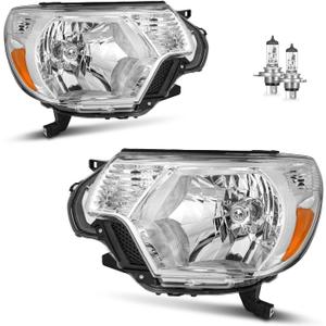 Headlights Assembly for 2012-2015 Toyota Tacoma Headlamp Replacement Chrome Housing Amber Reflector Driver & Passenger Side