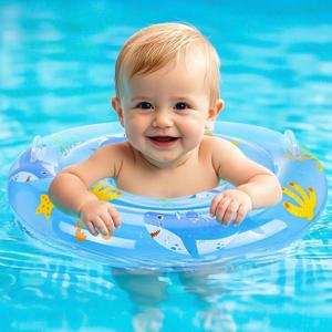 Zooawa Baby Swimming Floats with Adjustable Seat,PVC Double-Layer Inflatable Baby Infant Pool Floats for Toddlers of 8-30 Months, Infant Swim Float for Toddlers Under 35lbs,9.65in (Cool Sea Animals)