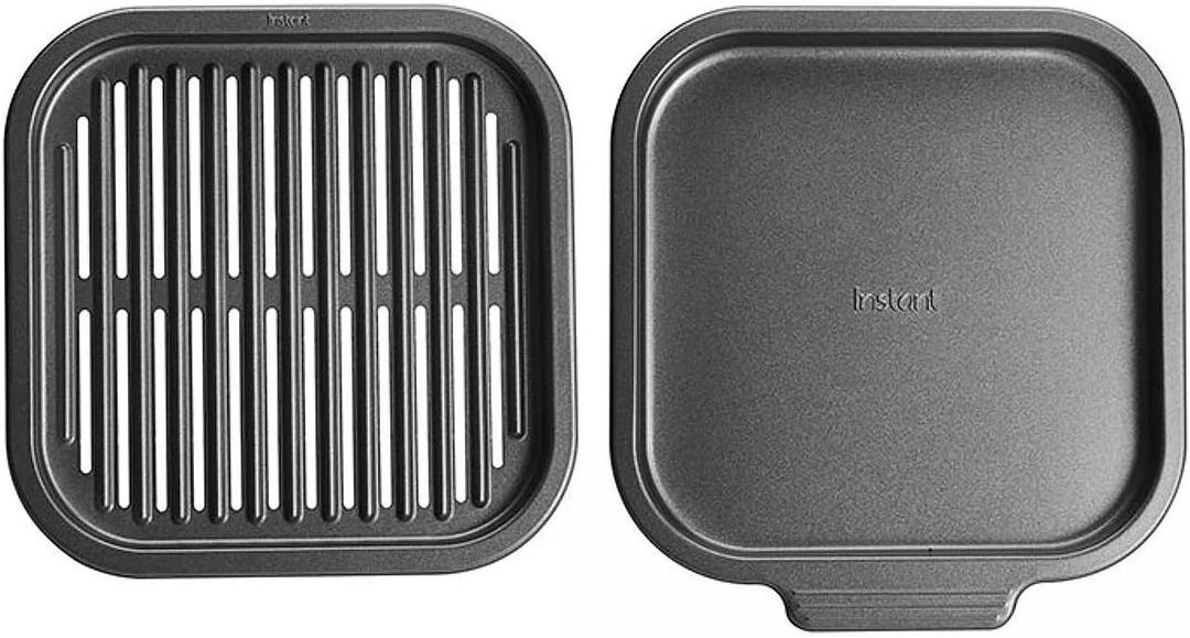 Instant Pot Air Fryer Grill Pan Set - 2-Piece Nonstick Baking Trays for Meat, Fish, Veggies - Aluminized Steel Pans for Air Fryer/Oven Use - Crisp Tray & Rack Kitchen Essential (8" x 8.5")