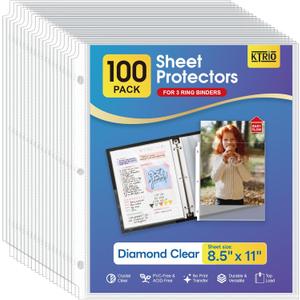 KTRIO Sheet Protectors 8.5 x 11 Inch, Clear Top Loading Page Protectors for 3 Ring Binder, Polypropylene Plastic Sleeves, Letter Size Document Protectors, Office & Home, 100 Pack
