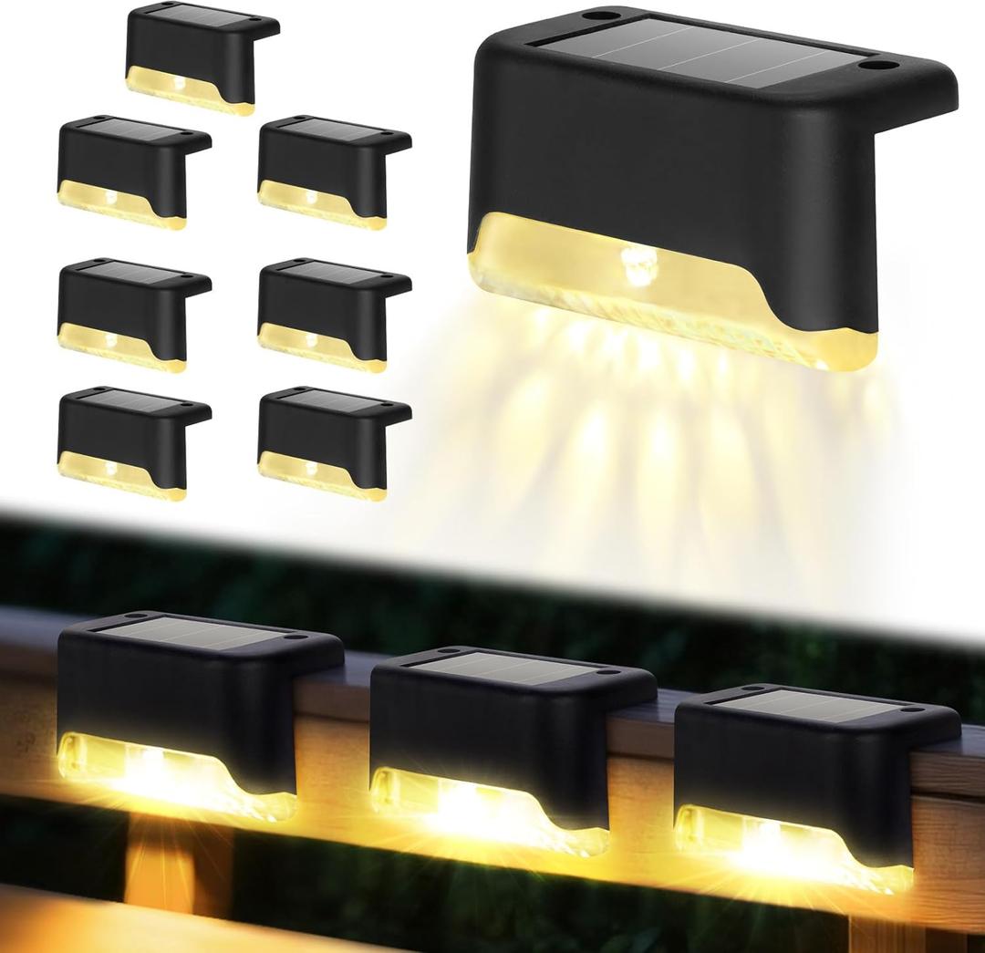 Solar Deck Lights, 8 Pack LED Waterproof Outdoor Lights for Stairs, Steps, Fence, Railing, Pathway (8)