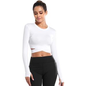 DREAM SLIM Short Sleeve Crop Tops for Women Tummy Cross Fitted Yoga Running Shirts Gym Workout Cropped Tank Tops (White)