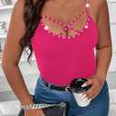 WDIRARA Women's Plus Size Rhinestone Crisscross Spaghetti Strap Cami Top (Pink)