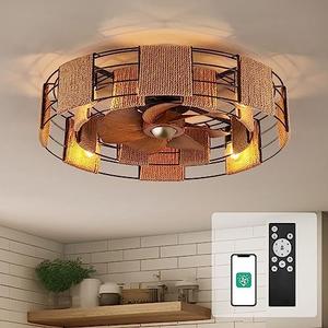 Orison 22" Caged Low Profile Ceiling Fan With Light, Remote, and App Control - Flush Mount, 7 Blades, 6 Speeds, 4 Bulbs