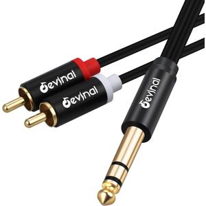 Devinal 1/4" inch TRS to RCA Y Splitter Cable, 6.35mm Quarter inch Stereo to 2 RCA Phono Insert Audio Breakout Cable, Cord 16.7 FT/ 5 Meters