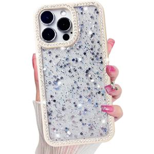 2 x for iPhone 13 Pro Case, Sparkly Crystal Diamonds Rhinestone Border with Shiny Glitter Sequins Phone Cover for Women Girls, Transparent TPU Bling Slim Protective Case for iPhone 13 Pro
