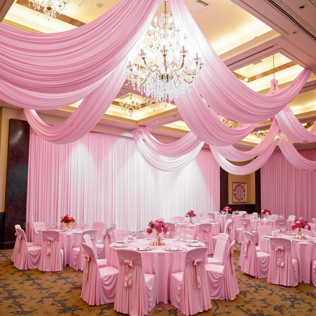 Party Village 50ftx40ft Light Pink Ceiling Curtain for Wedding Parties