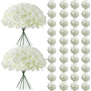 65Pcs White Hydrangea Artificial Flowers BulkRealistic Silk Fake Flowers with StemsFaux Hydrangea Flowers for Wedding Home Decor Centerpieces Living Room Garden Party Baby Shower Decoration