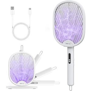 Electric Fly Swatter 3000V Rechargeable Bug Zapper Racket, Dual Modes Mosquito Killer with Purple Light, 3-Layer Safety Grid for Home Bedroom Kitchen Office Patio Camping Indoor Outdoor