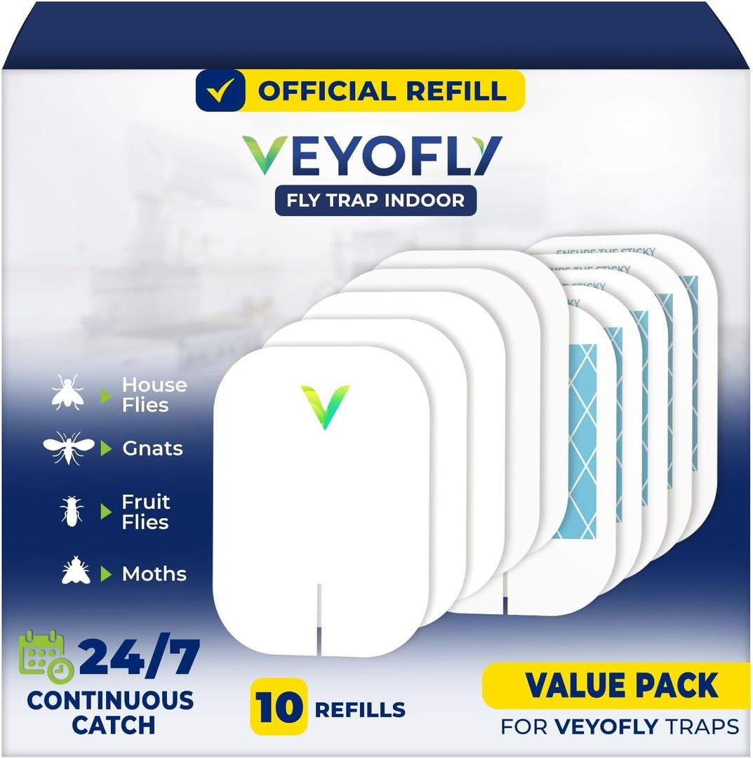 VEYOFLY Fly Trap Indoor Refill, Fruit Fly Traps for Indoors, Gnat Traps for House, Fly Catcher, Fly Trap, Plug in Catch for Fruit Flies, Moths, Gnats, Mosquito Trap (Pack of 10 Refills) (White)