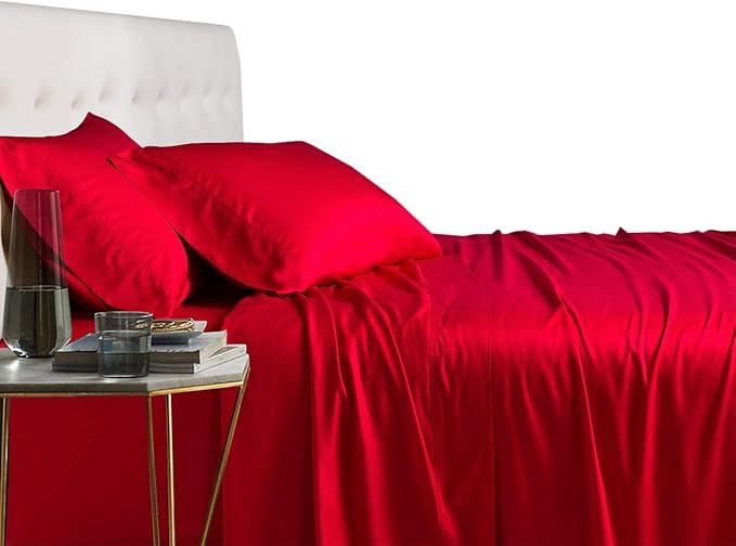 Royal Tradition Viscose from Bamboo Bed Sheets, Queen, Solid Red, Super Soft and Cool 4PC Sheet Set - Queen Set