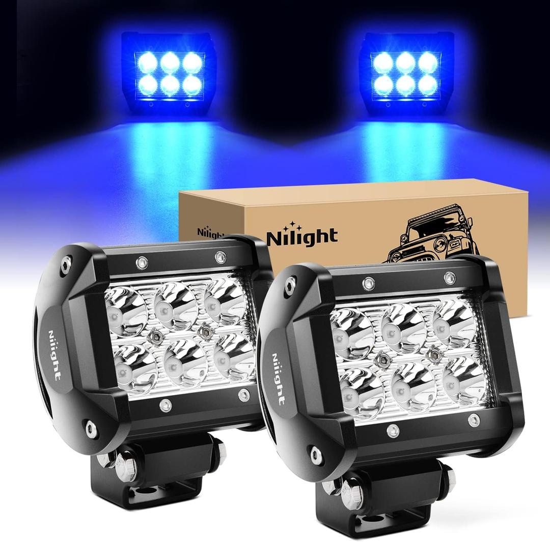 Nilight 4" Led Light Pod Blue Spot Driving Fog Light 2PCS 18W Off Road Fishing Hunting Emergency Safety Signal Deck Trailer Hunting lights for UTV Pick-up Van Boat Tractor
