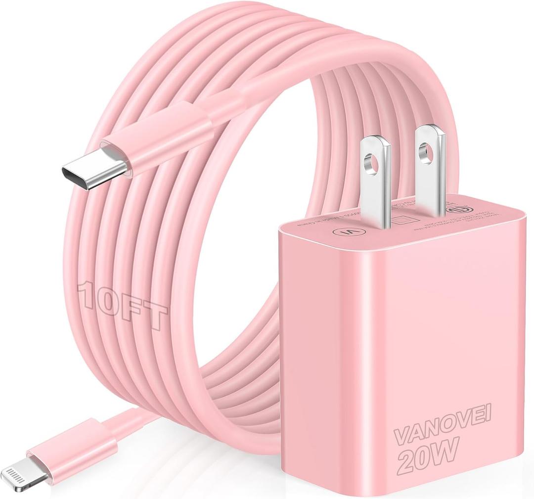 Fast Charger for i Phone Charging, [MFi Certified] for iPhone Charger, 3.0 PD USB C Charger with 10FT USB C to for Lightning Cable Compatible with Phone 14/13/12/11/Pad, Pink (6FT)