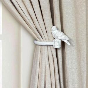 Curtain Drapery Holdbacks with Resin Bird, Wall Mount Drapery Hooks Holders, Set of 2, White, Suitable for Drywall
