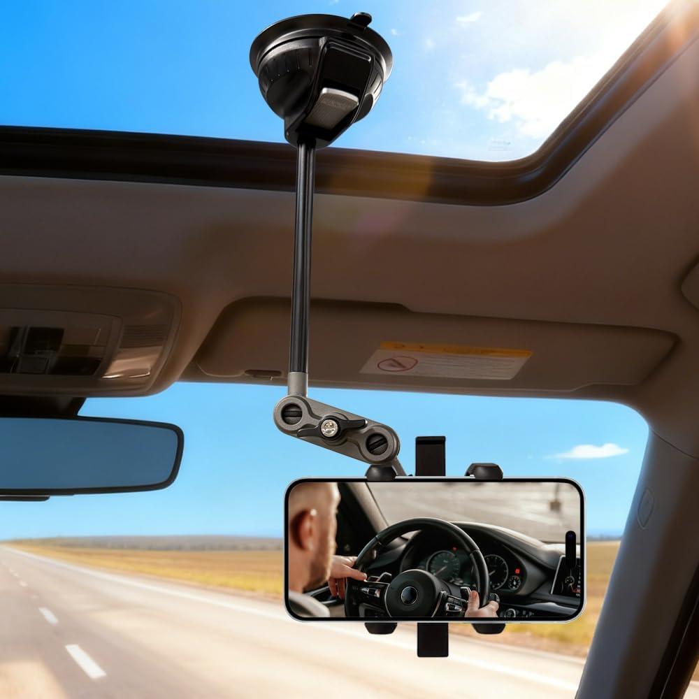 Car Phone Holder, Ultra-Durable Mteal Phone Holders for Your Car, 360 Rotation Cell Phone Car Mount for Windshield, Suction Cup Car Phone Mount for iPhone Samsung All Smartphone