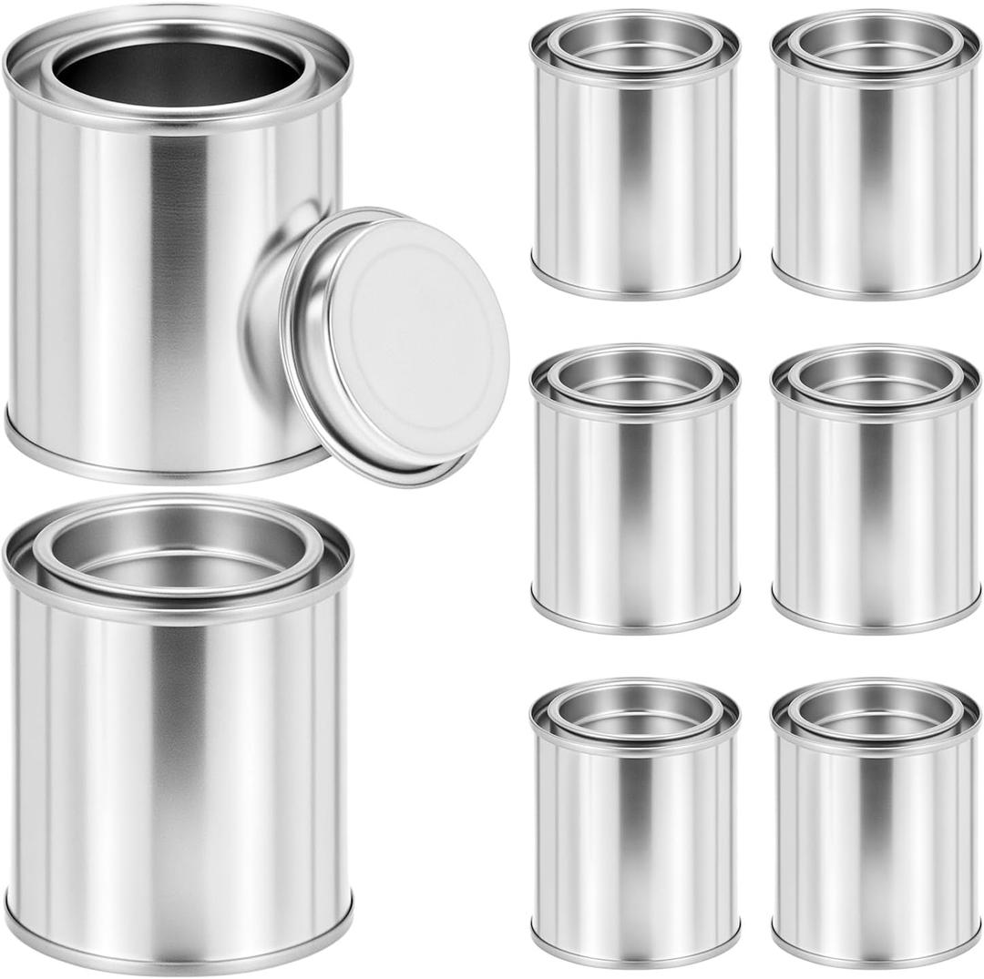 QWORK 8 Pack 1/4 Pint Metal Paint Cans with Lids, Empty Tinplate Paint Containers for DIY Crafts, Paint Storage