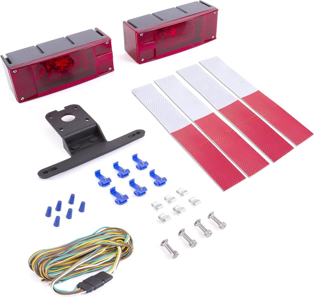 Wellmax 12V LED Boat Trailer Lights Kit, Attachable tail lights for RV, marine, boat, trailer, camper, Low Profile Submersible and waterproof (Under 80" Lights Kit-Rectangular)