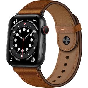 OUHENG Leather Bands Compatible with Apple Watch Band 49mm/46mm/45mm/44mm/42mm, Genuine Leather Strap for iWatch Ultra 3/2/1 & SE 3/2/1 Series 11 10 9 8 7 6 5 4 3 2 1 (Retro Brown/Black)