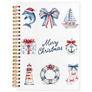 WUCHJ Coastal Beach Christmas Notebook, Ocean Nautical Merry Christmas Journal Gifts for Women, Xmas Holiday Spiral Notebook Journal for Note Taking, 5.5x8.3 Inch