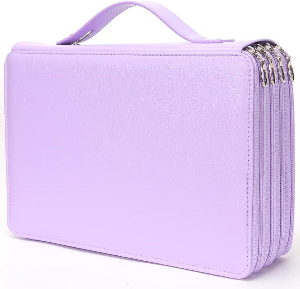 Vomgomfom Colored Pencil Holder - 200 Slot Deluxe PU Leather Pencil Case with Zipper Closure, Large Capacity for Watercolor Pens or Markers, Artist Organizer (Purple)