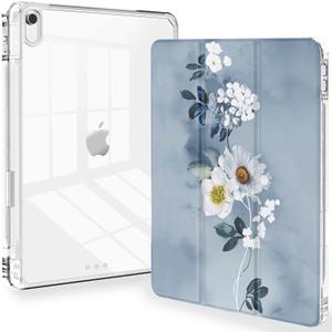 Feams for iPad A16 11th Generation 11 Inch Case 2025, iPad 10th Generation 10.9 Inch 2022, Slim Clear Back Cover with Pencil Holder & Auto Sleep, Blue Floral