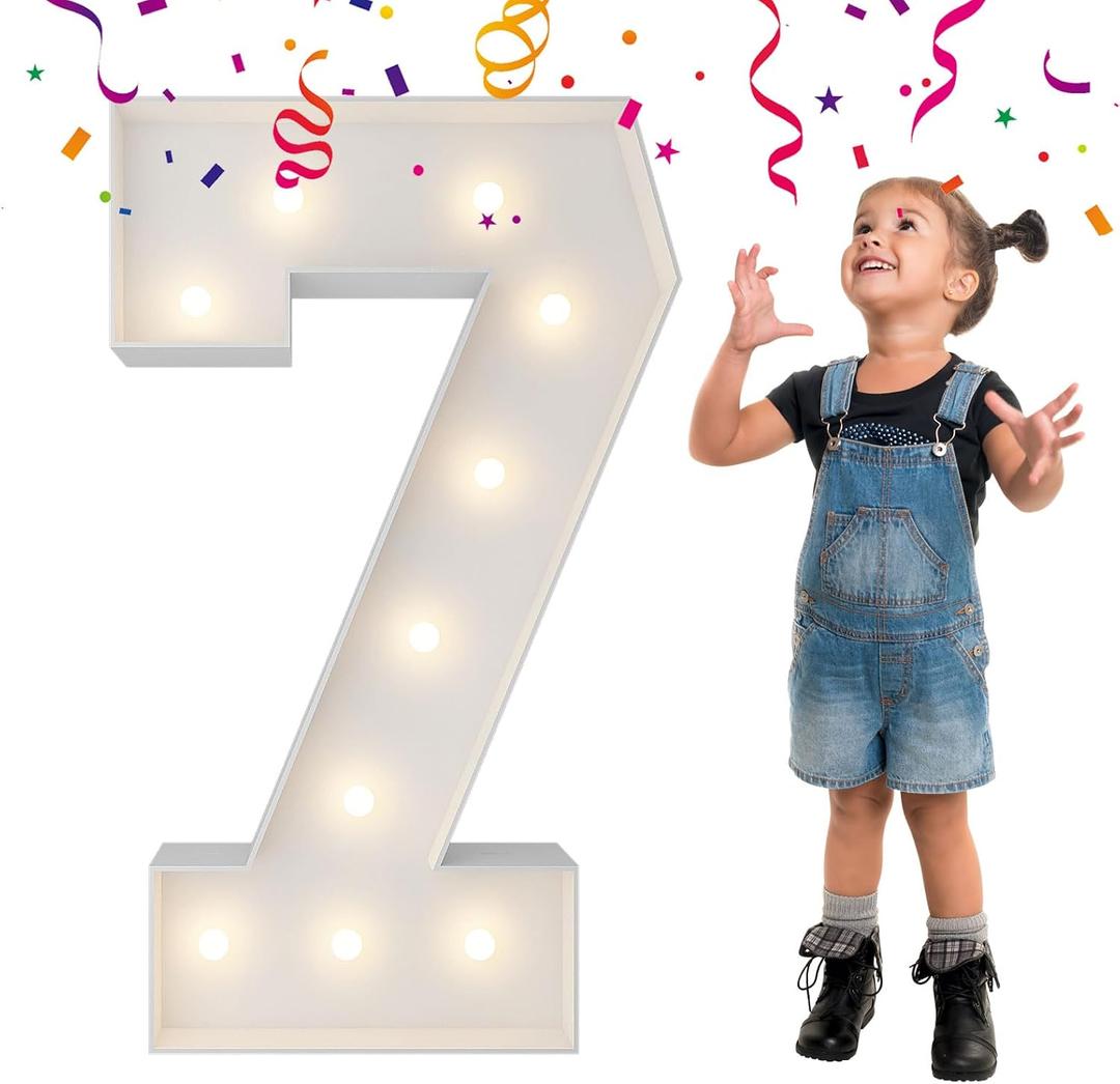 3FT Light Up Numbers, Mosaic Numbers for Balloons, Marquee Light Up Letters, Giant Mosaic Balloon Number 7 for 17th Birthday Decor for Girls, 70th Anniversary Decor, Balloon Arch Kit