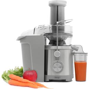 Omega Centrifugal Juicer with Extra Large Chute High Speed Extractor For Fruits and Vegetables, Features 2 Speeds Stainless Steel Filter and Large Pulp Container, 1000-Watts, Silver