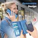 TwoHead for Samsung Galaxy S25 Ultra Wallet Case with Card Holder, Detachable Magnetic Phone Case for S25 Ultra,PU Leather All-Round Protective Phone Case Wallet with Wrist Strap(6.9 in,Sky Blue)