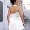 YMDUCH Women's Sexy Sleeveless Halter Neck Backless Cocktail Party A-Line Mini Dress (White, L)