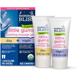 2 x Mommy's Bliss Organic Little Gums Soothing Massage Gel Day and Night Combo, Great for Teething Babies, Age 2 Months+, Sugar Free, Mild & Sweet Flavor, 2 - 0.53 Oz Tubes (Pack of 1)