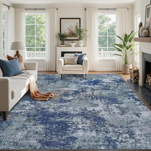 8x10 Area Rugs for Living RoomLarge Machine Washable Area Rug with Non Slip Backing Non Shedding Abstract Stain Resistant Carpet for Bedroom Dining Room Nursery Home Office - Blue