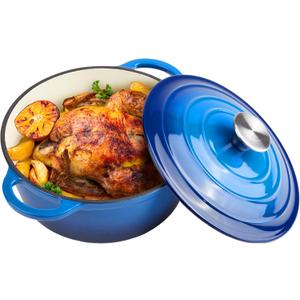 6 Quart Dutch Oven Enameled Cast Iron with Lid - Big Dual Handles - Oven Safe up to 500F - Classic Round Pot for Versatile Cooking (Blue, 6 QT)