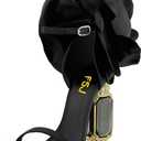 FSJ Women Open Toe Stylish Sandal Ankle Strap Chunky Block High Thick Heels Wedding Party Ballroom Prom Shoes  (7, Black Flower)