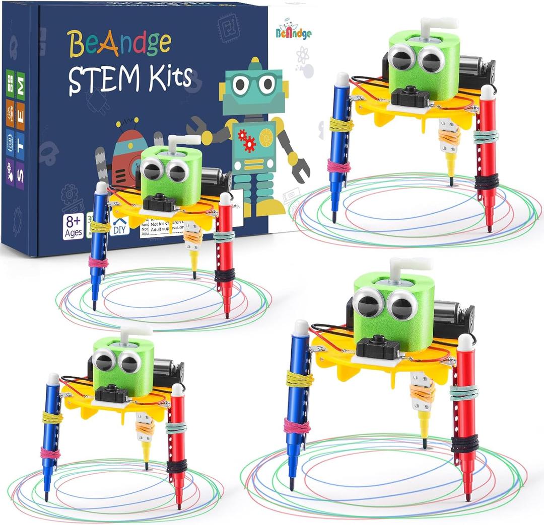 Bulk STEM Craft Kits for Kids 8-12: 4-Pack Doodling Robot Building Kits, Classroom Activities & Science Experiments, Educational Robotics DIY Project for Boys Girls, STEM Toys for School Clubs