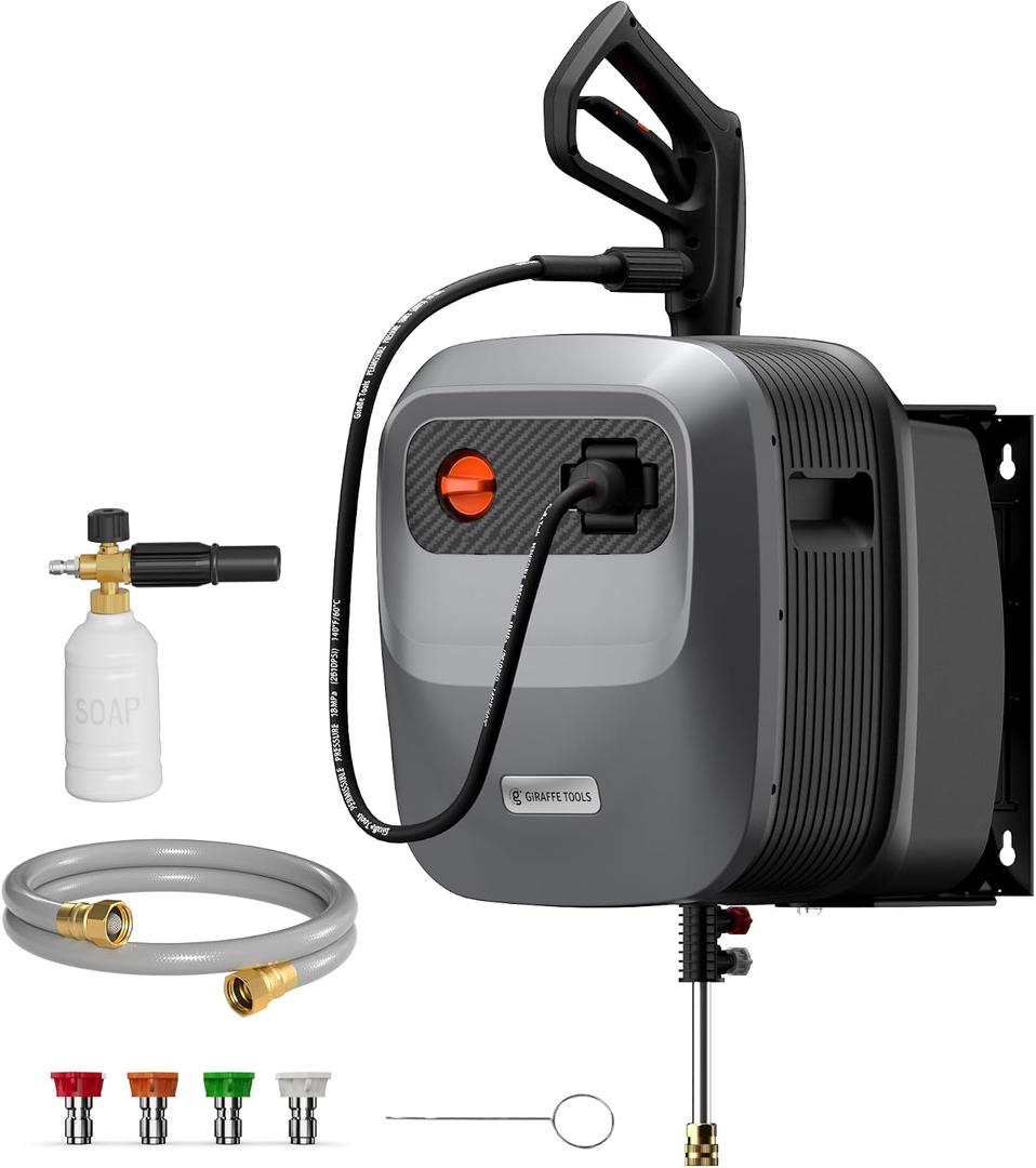 Giraffe Tools 65 FT Retractable Wall Mount Pressure Washer G20B, 2500 PSI