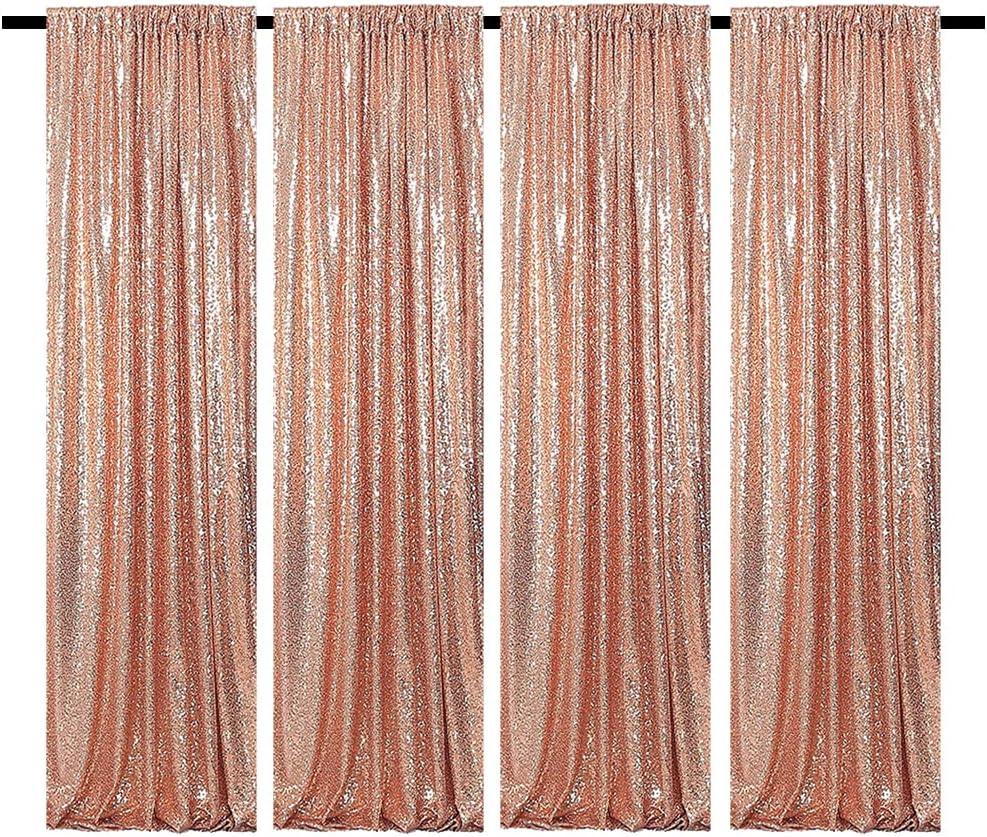 Rose Gold Sequin Backdrop Curtains Glitter Drapes 2FTx8FT 4 Panels for Wedding Birthday Party Decorations Bridal Baby Shower Party Supplies Sparkly Photography Background