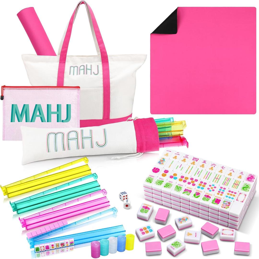 Ceenna Pink American Mahjong Set with Carrying Bag Complete Ma Jong Game, 9.45 x 13.39 inches