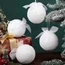 Soulchen 4 Pcs White Pearl Christmas Ball Ornaments 3.15 Inch Shatterproof Hanging Foam Pearl Balls Christmas Decorations for Tree Xmas Holiday Wedding Party Decor