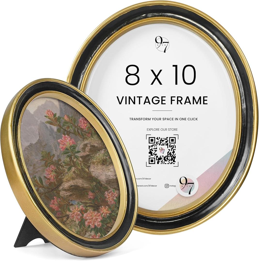 97 Decor Vintage Oval Picture Frame 8x10 - Black Gold Oval Frame 8x10, 8 By 10 Antique Wall Photo Frames Hanging, Vintage Frames 8x 10