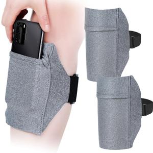 Jadive 2 Packs Cell Phone Leg Straps Leg Phone Holder Arm Smartphone Band Non Slip Ankle Wallet Calf Straps Adjustable Arm Pouch for Women Men Running Hiking Equestrian Motorcycle(Gray)